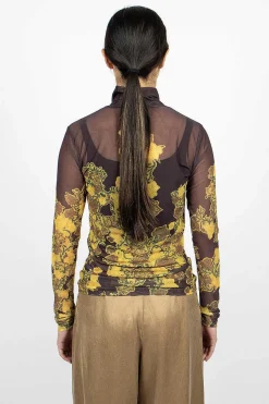 Dries Van Noten Mesh Turtleneck Brown Floral| Tops