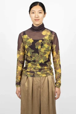Dries Van Noten Mesh Turtleneck Brown Floral| Tops