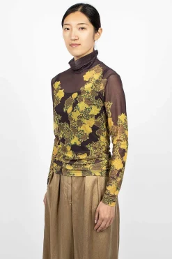 Dries Van Noten Mesh Turtleneck Brown Floral| Tops