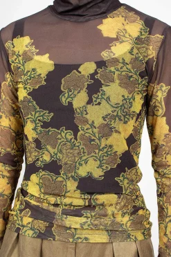 Dries Van Noten Mesh Turtleneck Brown Floral| Tops