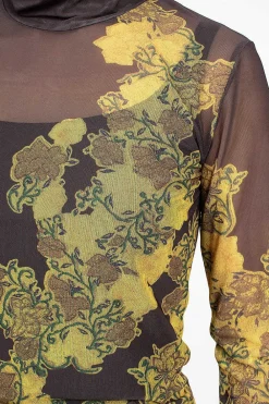 Dries Van Noten Mesh Turtleneck Brown Floral| Tops