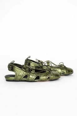 Simone Rocha Nappa Metallic Ballerina Khaki| Shoes