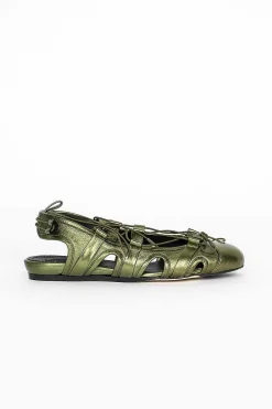 Simone Rocha Nappa Metallic Ballerina Khaki| Shoes