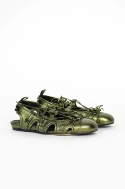Simone Rocha Nappa Metallic Ballerina Khaki| Shoes