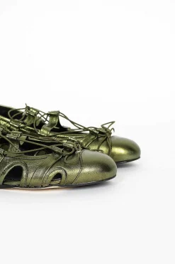 Simone Rocha Nappa Metallic Ballerina Khaki| Shoes