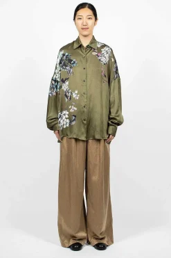 Dries Van Noten Oversized Floral Shirt Khaki| Shirts