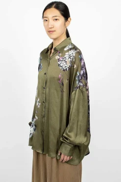 Dries Van Noten Oversized Floral Shirt Khaki| Shirts