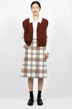 Margaret Howell Painted Check Wrap Skirt Off-White/Black/Tan| Skirts
