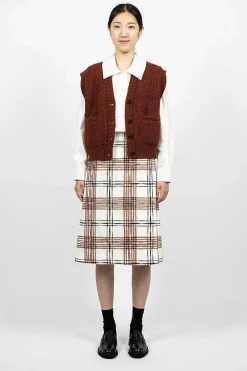 Margaret Howell Painted Check Wrap Skirt Off-White/Black/Tan| Skirts