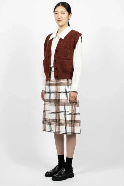 Margaret Howell Painted Check Wrap Skirt Off-White/Black/Tan| Skirts