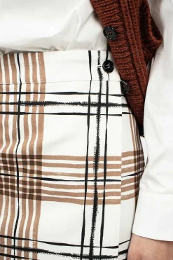Margaret Howell Painted Check Wrap Skirt Off-White/Black/Tan| Skirts