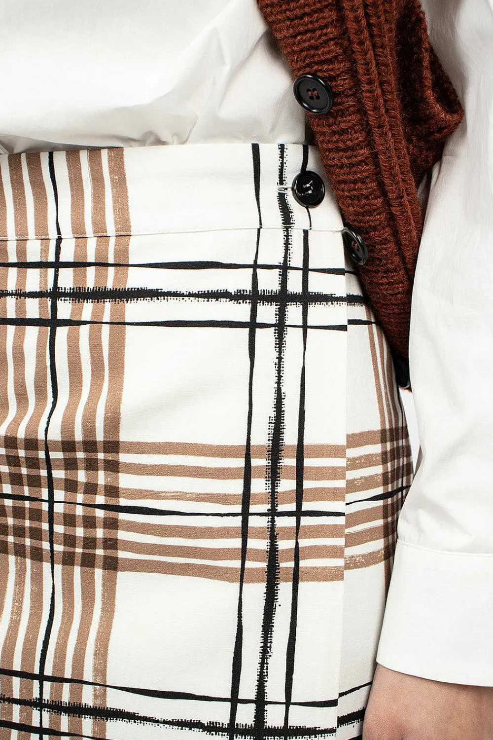 Margaret Howell Painted Check Wrap Skirt Off-White/Black/Tan| Skirts