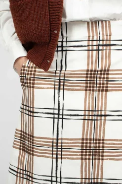 Margaret Howell Painted Check Wrap Skirt Off-White/Black/Tan| Skirts
