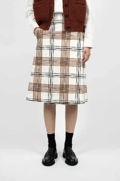 Margaret Howell Painted Check Wrap Skirt Off-White/Black/Tan| Skirts