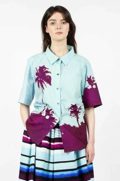 Dries Van Noten Palm Printed Shirt Blue/Purple| Shirts