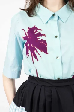Dries Van Noten Palm Printed Shirt Blue/Purple| Shirts
