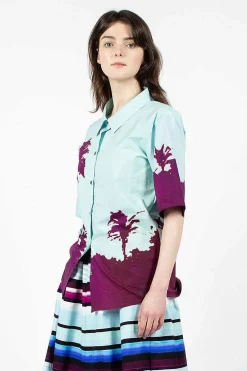 Dries Van Noten Palm Printed Shirt Blue/Purple| Shirts