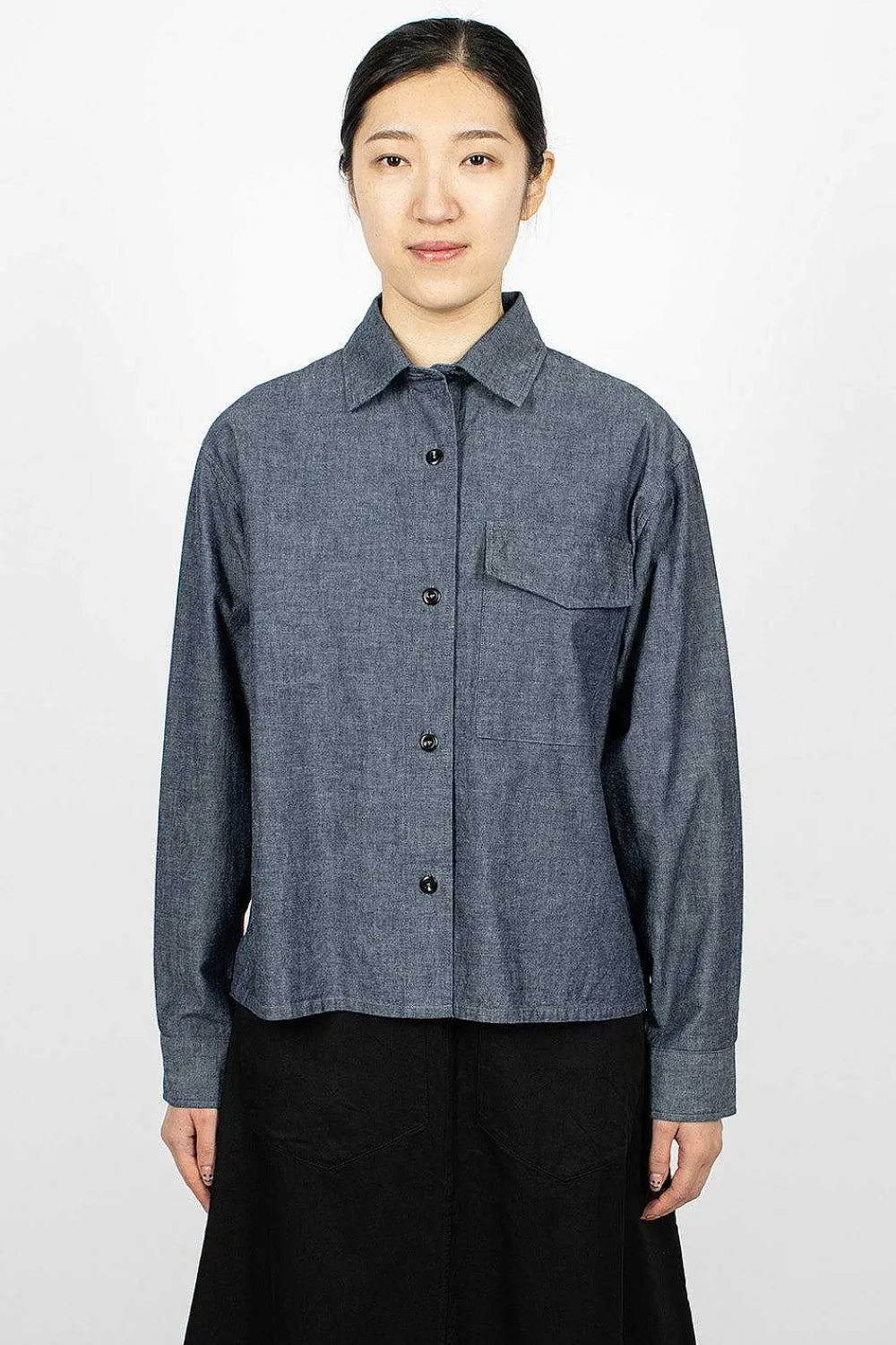 Margaret Howell Patch Pocket Denim Canvas Shirt| Shirts