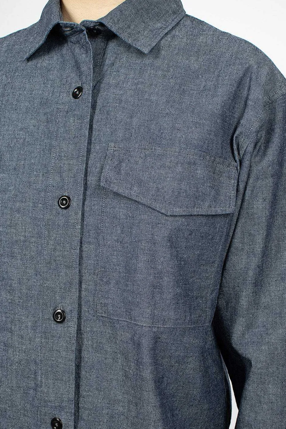 Margaret Howell Patch Pocket Denim Canvas Shirt| Shirts