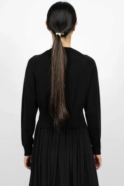 Simone Rocha Pearl Embellished Cropped Black Cardigan| Knitwear