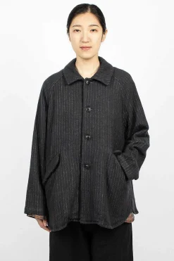 Vlas Blomme Pinstripe Jacket Charcoal| Outerwear