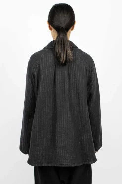 Vlas Blomme Pinstripe Jacket Charcoal| Outerwear
