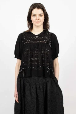 Simone Rocha Pointelle Knit Jumper Black| Knitwear