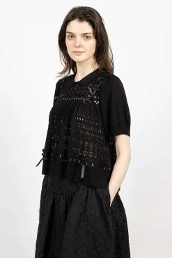 Simone Rocha Pointelle Knit Jumper Black| Knitwear