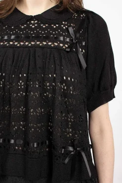 Simone Rocha Pointelle Knit Jumper Black| Knitwear