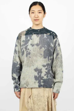Dries Van Noten Printed Knit Jumper Blue| Knitwear