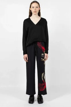 Dries Van Noten Printed Leg Pant Black| Trousers