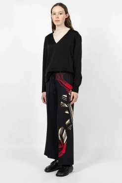 Dries Van Noten Printed Leg Pant Black| Trousers
