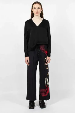 Dries Van Noten Printed Leg Pant Black| Trousers