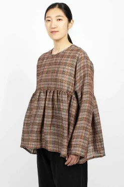 Vlas Blomme Pullover Orange Check| Tops