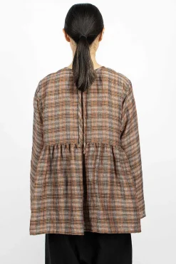 Vlas Blomme Pullover Orange Check| Tops