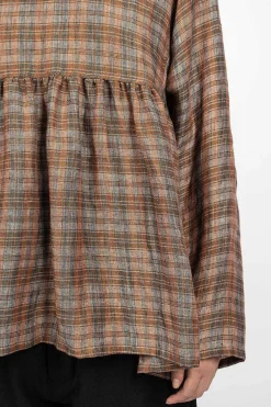 Vlas Blomme Pullover Orange Check| Tops