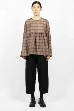 Vlas Blomme Pullover Orange Check| Tops