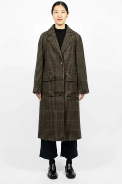 Margaret Howell Raglan Check Overcoat Black/Olive| Outerwear