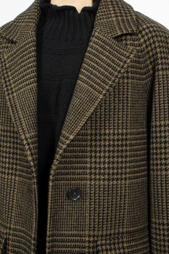 Margaret Howell Raglan Check Overcoat Black/Olive| Outerwear