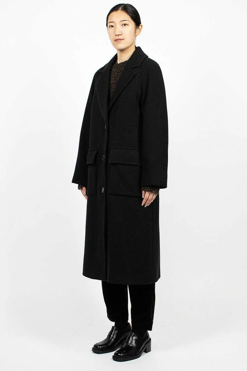 Margaret Howell Raglan Overcoat Black| Outerwear
