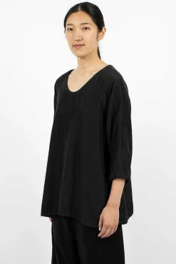 Chez Vidalenc Raglant Top Habotai Black| Tops
