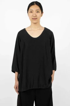 Chez Vidalenc Raglant Top Habotai Black| Tops