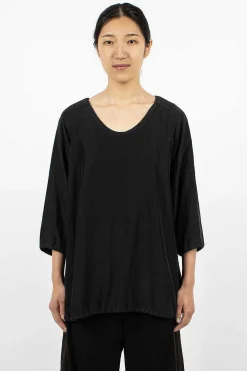 Chez Vidalenc Raglant Top Habotai Black| Tops