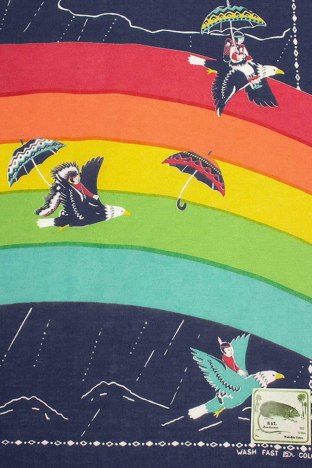 Kapital Rainbow And Birds Printed Bandana Navy| Bandanas