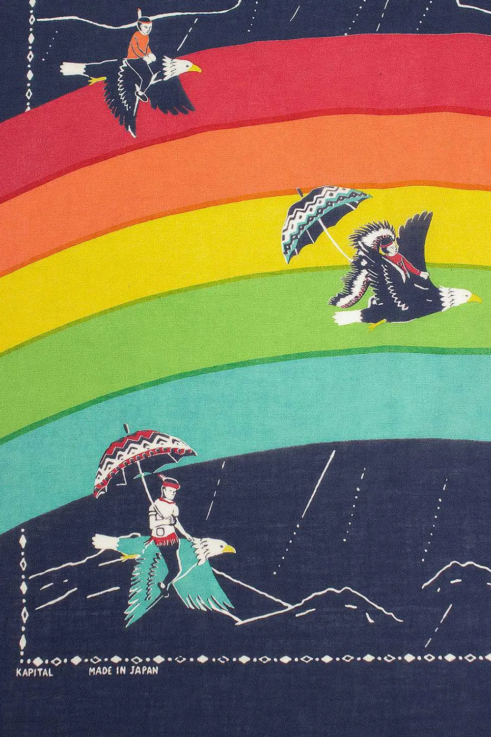 Kapital Rainbow And Birds Printed Bandana Navy| Bandanas
