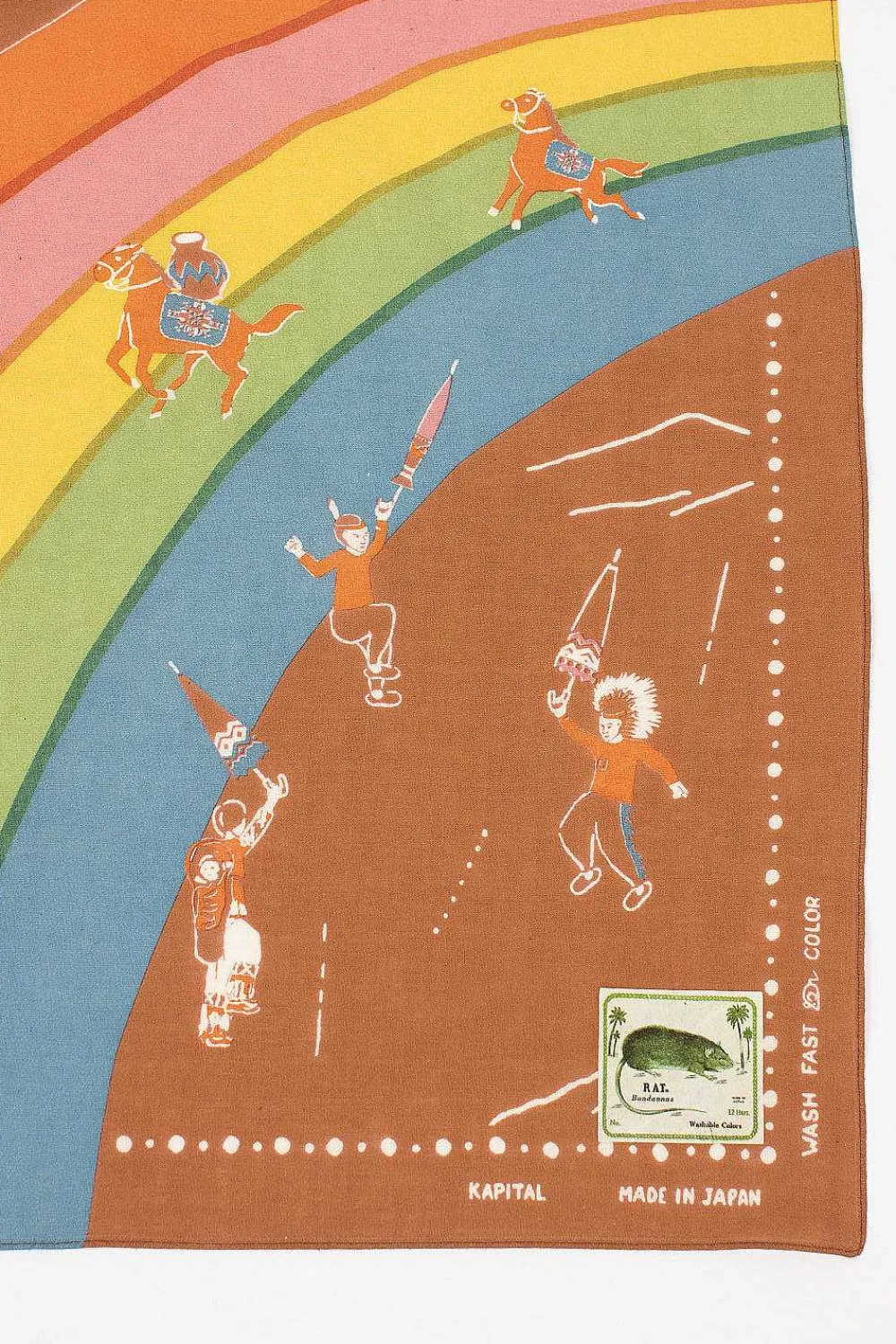 Kapital Rainbow And Horses Printed Bandana Gold| Bandanas