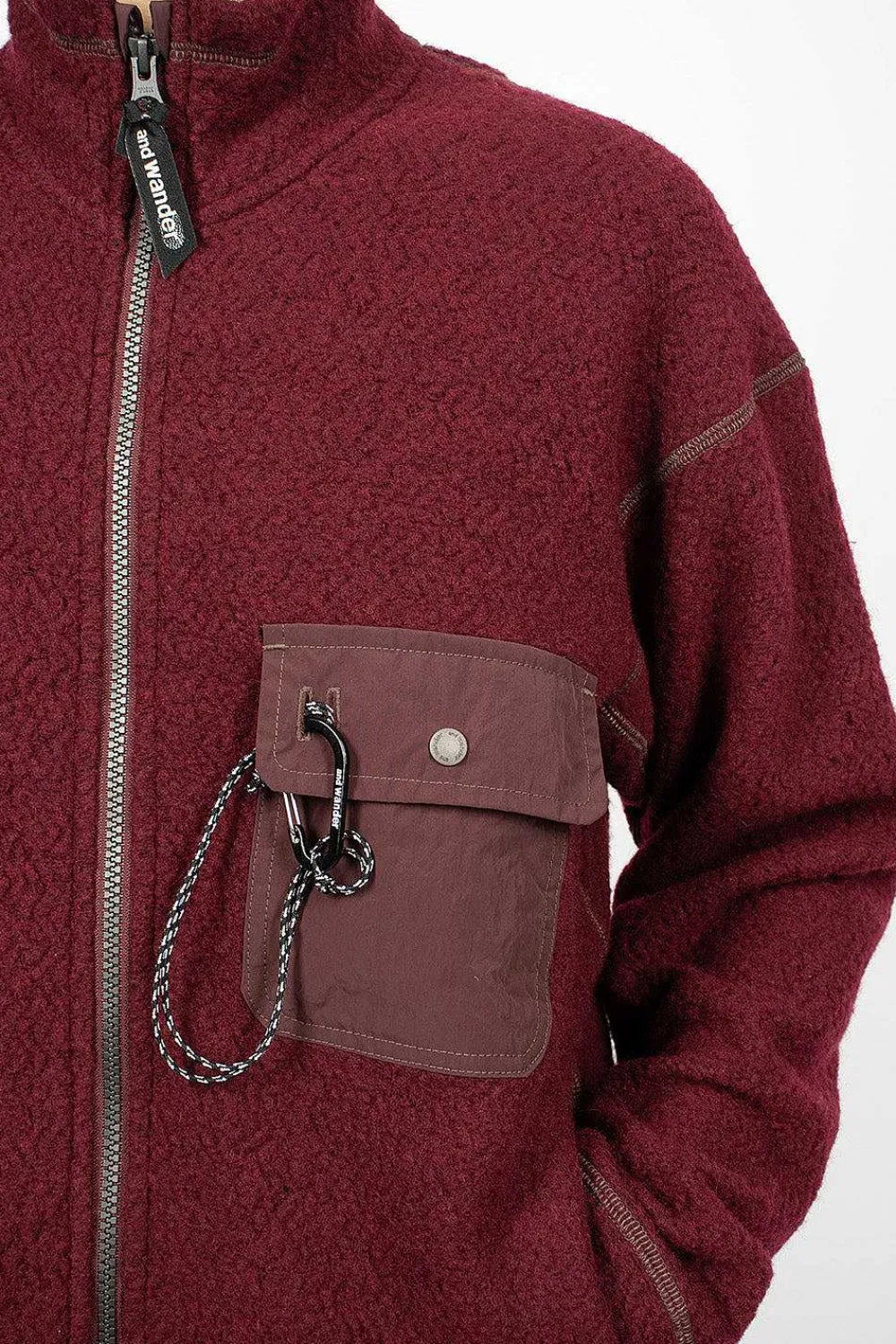 and wander Re Wool Jq Fleece Bordeaux| Outerwear