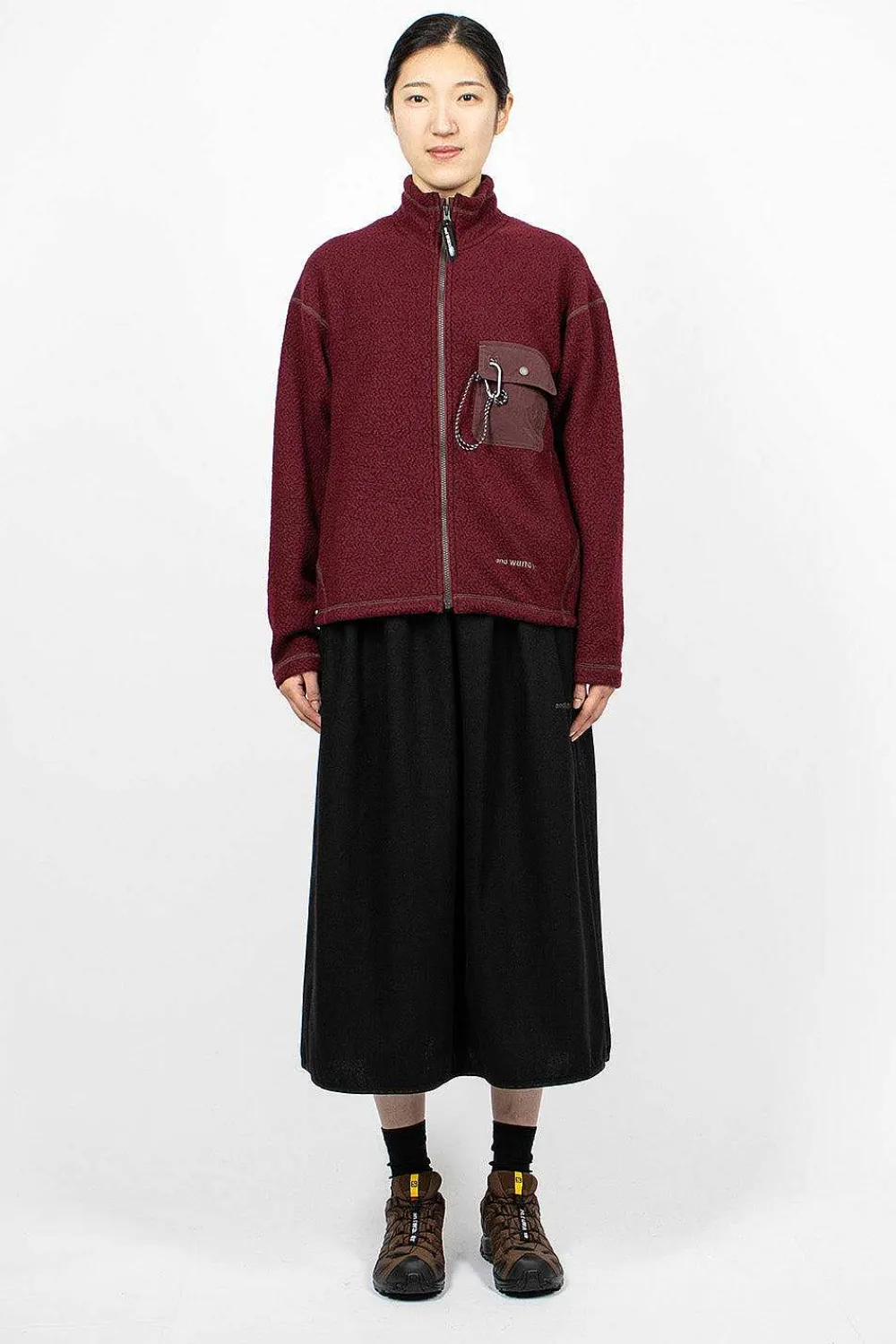and wander Re Wool Jq Fleece Bordeaux| Outerwear
