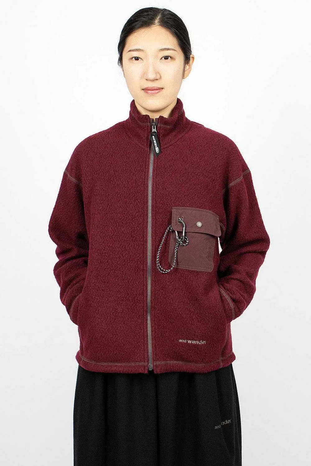 and wander Re Wool Jq Fleece Bordeaux| Outerwear