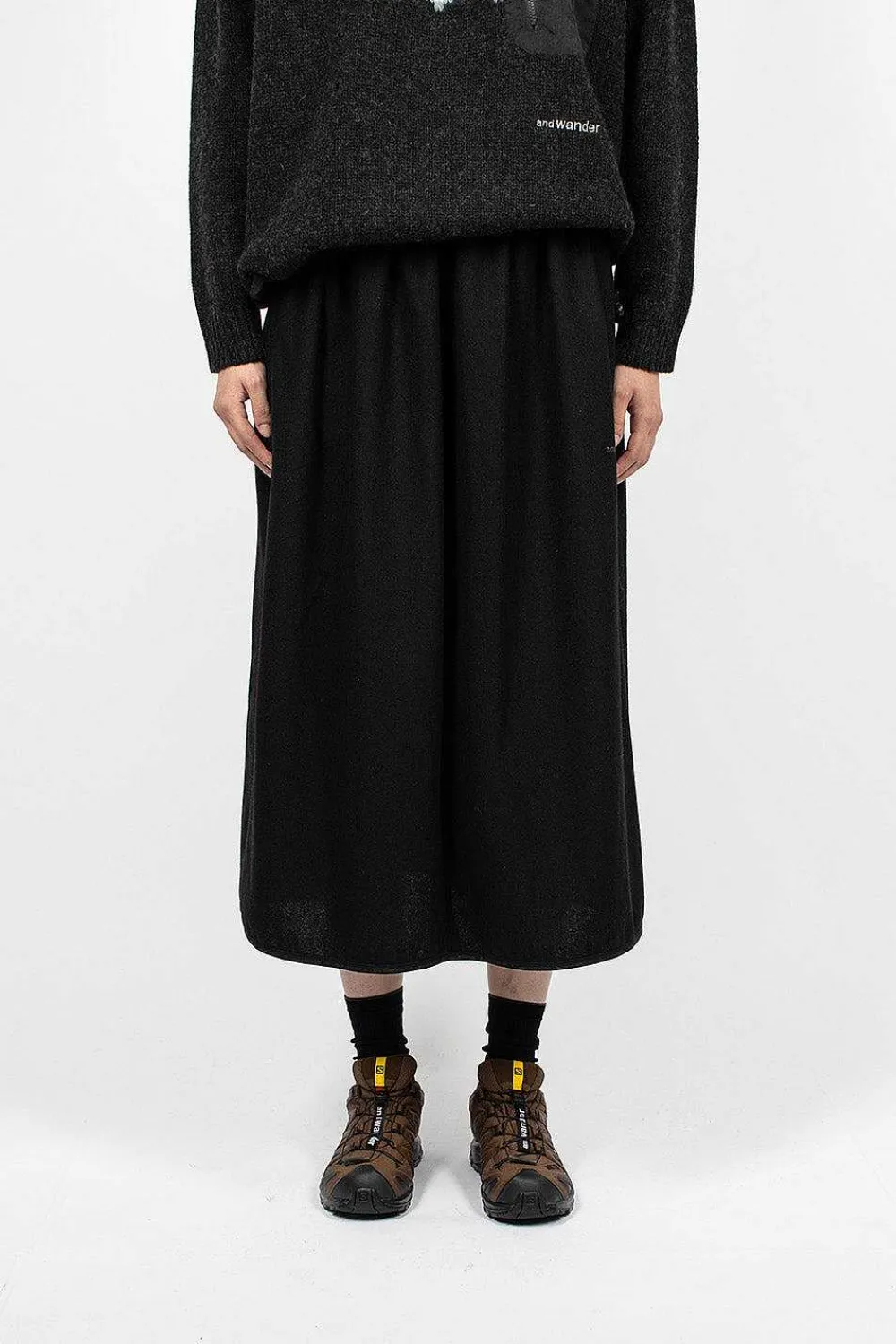 and wander Re Wool Tweed Skirt Black| Skirts